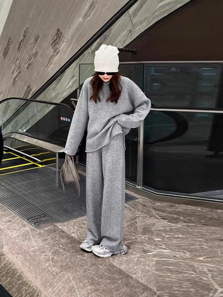 Co-Ord Set | Långärmad | Vida ben | Stickat tvådelat set | Loungewear för kvinnor-Eva Jonsson