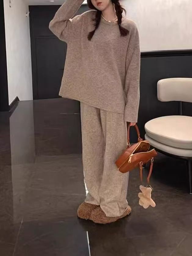 Co-Ord Set | Långärmad | Vida ben | Stickat tvådelat set | Loungewear för kvinnor-Eva Jonsson