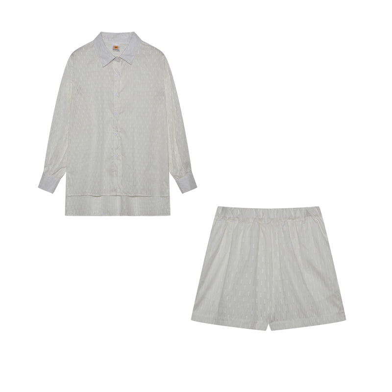 Co-Ord Set - Långärmad blus med knappar och shorts för kvinnor för sommaren-Eva Jonsson
