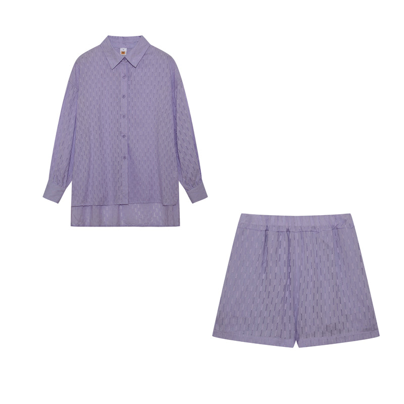 Co-Ord Set - Långärmad blus med knappar och shorts för kvinnor för sommaren-Eva Jonsson