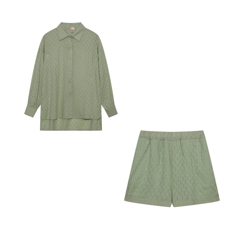 Co-Ord Set - Långärmad blus med knappar och shorts för kvinnor för sommaren-Eva Jonsson