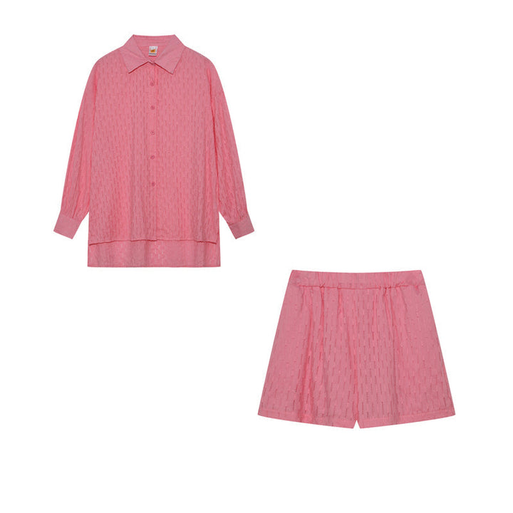Co-Ord Set - Långärmad blus med knappar och shorts för kvinnor för sommaren-Eva Jonsson