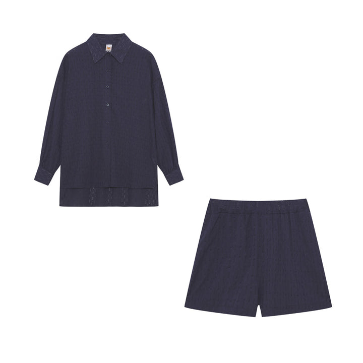Co-Ord Set - Långärmad blus med knappar och shorts för kvinnor för sommaren-Eva Jonsson