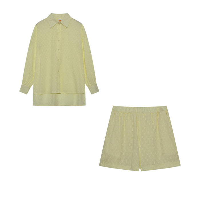 Co-Ord Set - Långärmad blus med knappar och shorts för kvinnor för sommaren-Eva Jonsson