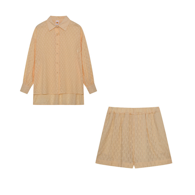 Co-Ord Set - Långärmad blus med knappar och shorts för kvinnor för sommaren-Eva Jonsson