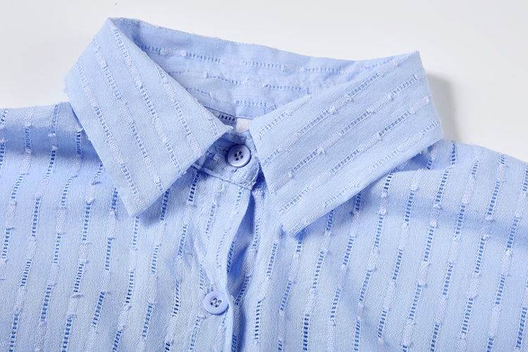Co-Ord Set - Långärmad blus med knappar och shorts för kvinnor för sommaren-Eva Jonsson