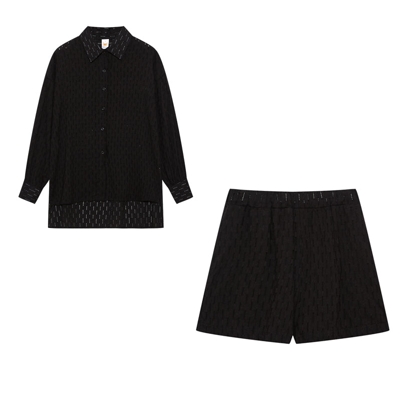Co-Ord Set - Långärmad blus med knappar och shorts för kvinnor för sommaren-Eva Jonsson