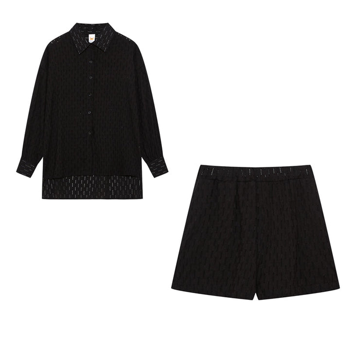 Co-Ord Set - Långärmad blus med knappar och shorts för kvinnor för sommaren-Eva Jonsson