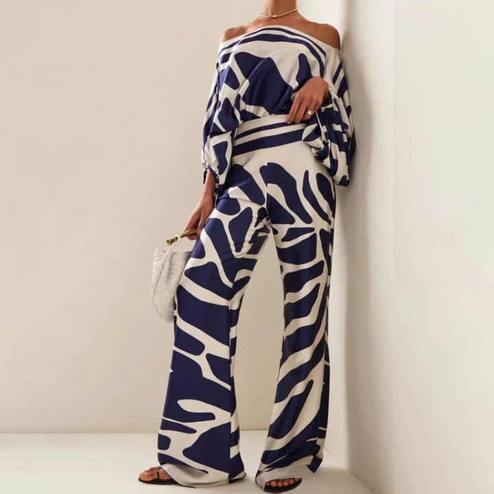Co-Ord Set | Off-Shoulder | Utsvängda byxor | Tvådelat Set | Damkläder-Eva Jonsson