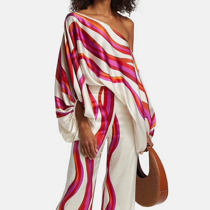Co-Ord Set | Off-Shoulder | Utsvängda byxor | Tvådelat Set | Damkläder-Eva Jonsson