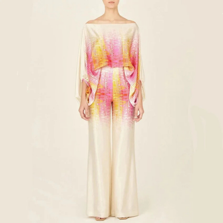 Co-Ord Set | Off-Shoulder | Utsvängda byxor | Tvådelat Set | Damkläder-Eva Jonsson