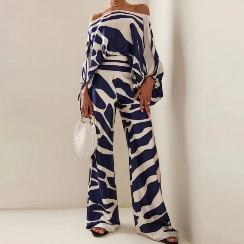 Co-Ord Set | Off-Shoulder | Utsvängda byxor | Tvådelat Set | Damkläder-Eva Jonsson