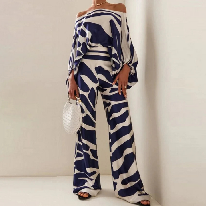Co-Ord Set | Off-Shoulder | Utsvängda byxor | Tvådelat Set | Damkläder-Eva Jonsson