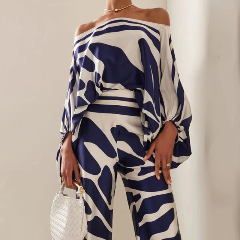 Co-Ord Set | Off-Shoulder | Utsvängda byxor | Tvådelat Set | Damkläder-Eva Jonsson