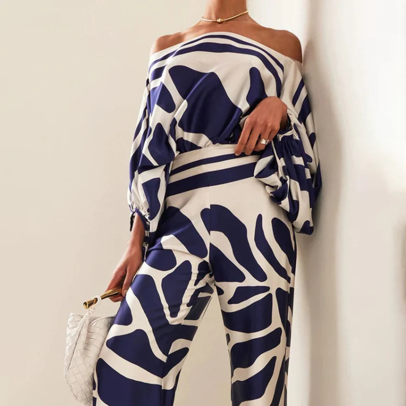 Co-Ord Set | Off-Shoulder | Utsvängda byxor | Tvådelat Set | Damkläder-Eva Jonsson