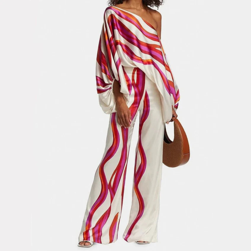 Co-Ord Set | Off-Shoulder | Utsvängda byxor | Tvådelat Set | Damkläder-Eva Jonsson