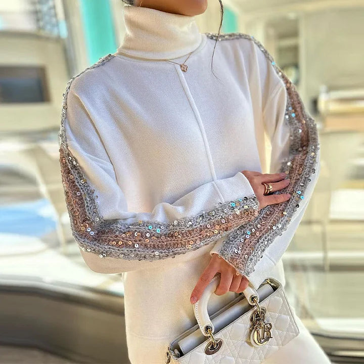 Co-Ord Set | Sequin | Turtleneck | Långärmad byxa | Tvådelat set för kvinnor-Eva Jonsson