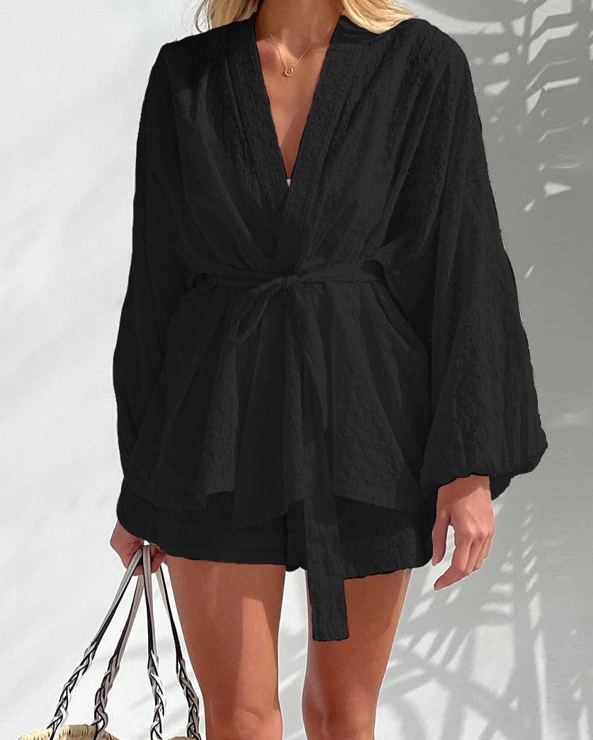 Co-Ord Set - Shorts och blus för kvinnor Kimono tvådelat set för sommaren-Eva Jonsson