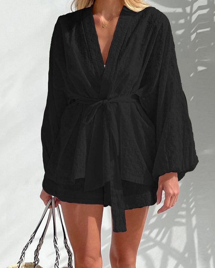 Co-Ord Set - Shorts och blus för kvinnor Kimono tvådelat set för sommaren-Eva Jonsson
