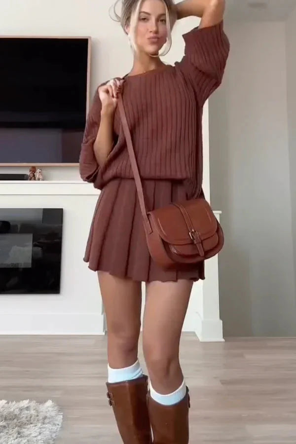 Co-Ord Set - Stickad tröja - Minikjol - Kjol- och blus-set - Tvådelat set för kvinnor-Eva Jonsson