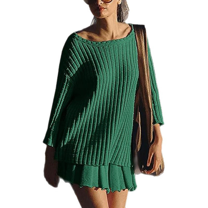 Co-Ord Set - Stickad tröja - Minikjol - Kjol- och blus-set - Tvådelat set för kvinnor-Eva Jonsson