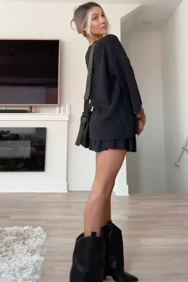 Co-Ord Set - Stickad tröja - Minikjol - Kjol- och blus-set - Tvådelat set för kvinnor-Eva Jonsson