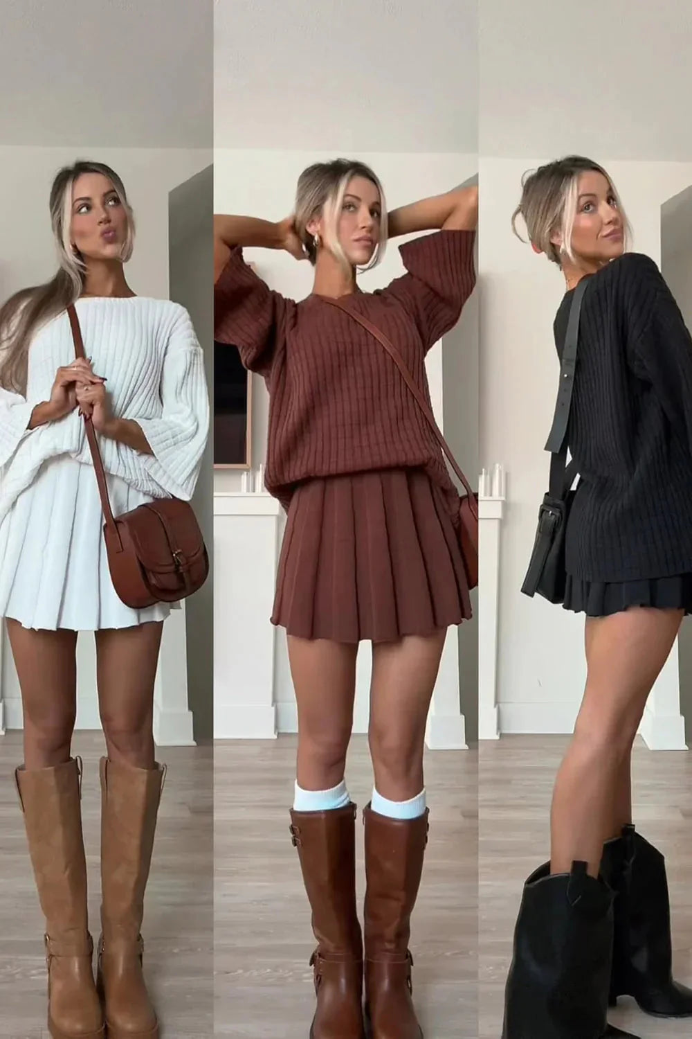 Co-Ord Set - Stickad tröja - Minikjol - Kjol- och blus-set - Tvådelat set för kvinnor-Eva Jonsson