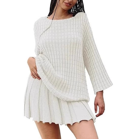 Co-Ord Set - Stickad tröja - Minikjol - Kjol- och blus-set - Tvådelat set för kvinnor-Eva Jonsson