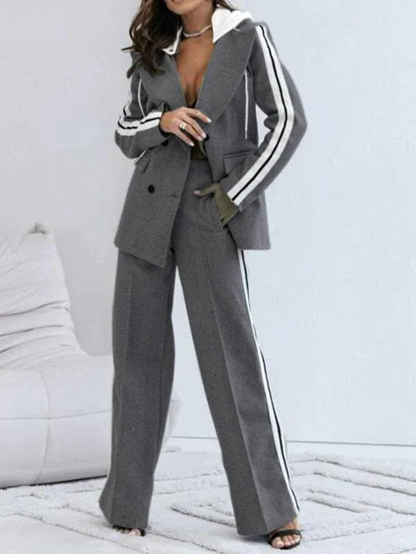 Co-Ord Set - Tvådelat set med blazer och joggingbyxor med vida ben för kvinnor-Eva Jonsson
