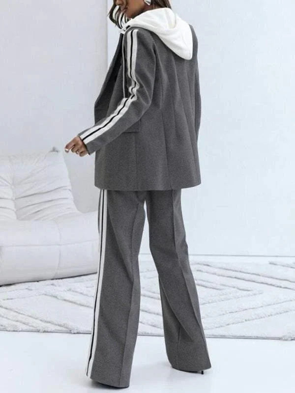 Co-Ord Set - Tvådelat set med blazer och joggingbyxor med vida ben för kvinnor-Eva Jonsson