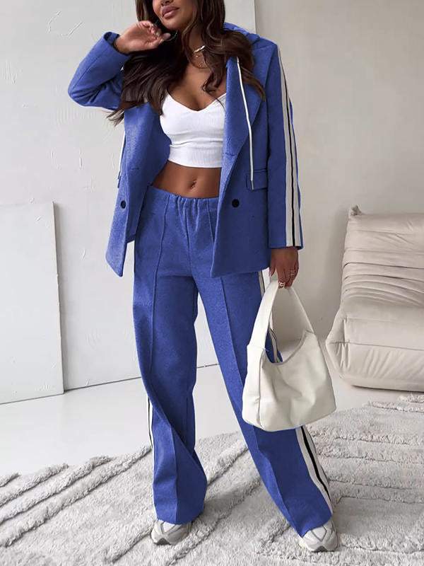 Co-Ord Set - Tvådelat set med blazer och joggingbyxor med vida ben för kvinnor-Eva Jonsson