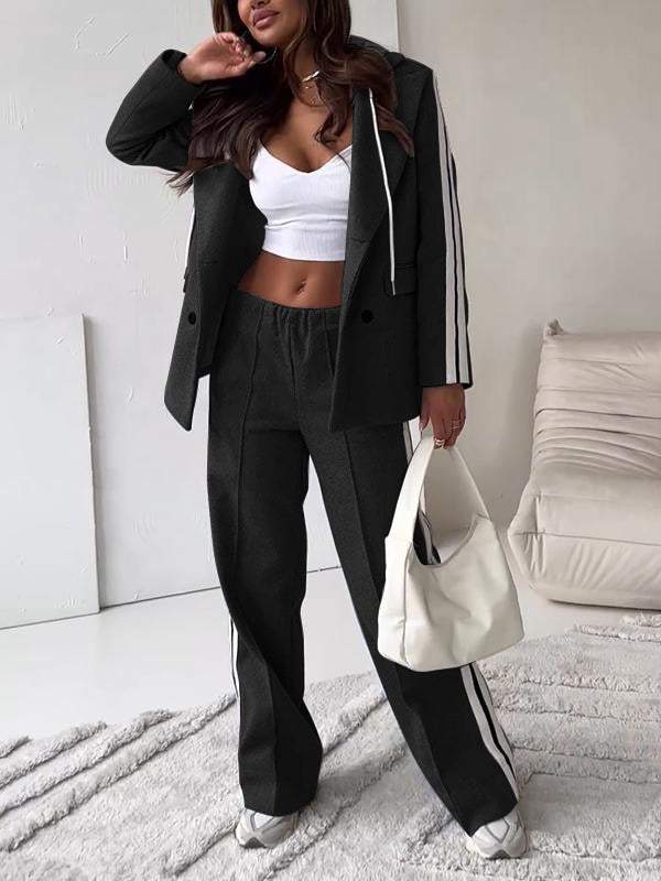Co-Ord Set - Tvådelat set med blazer och joggingbyxor med vida ben för kvinnor-Eva Jonsson