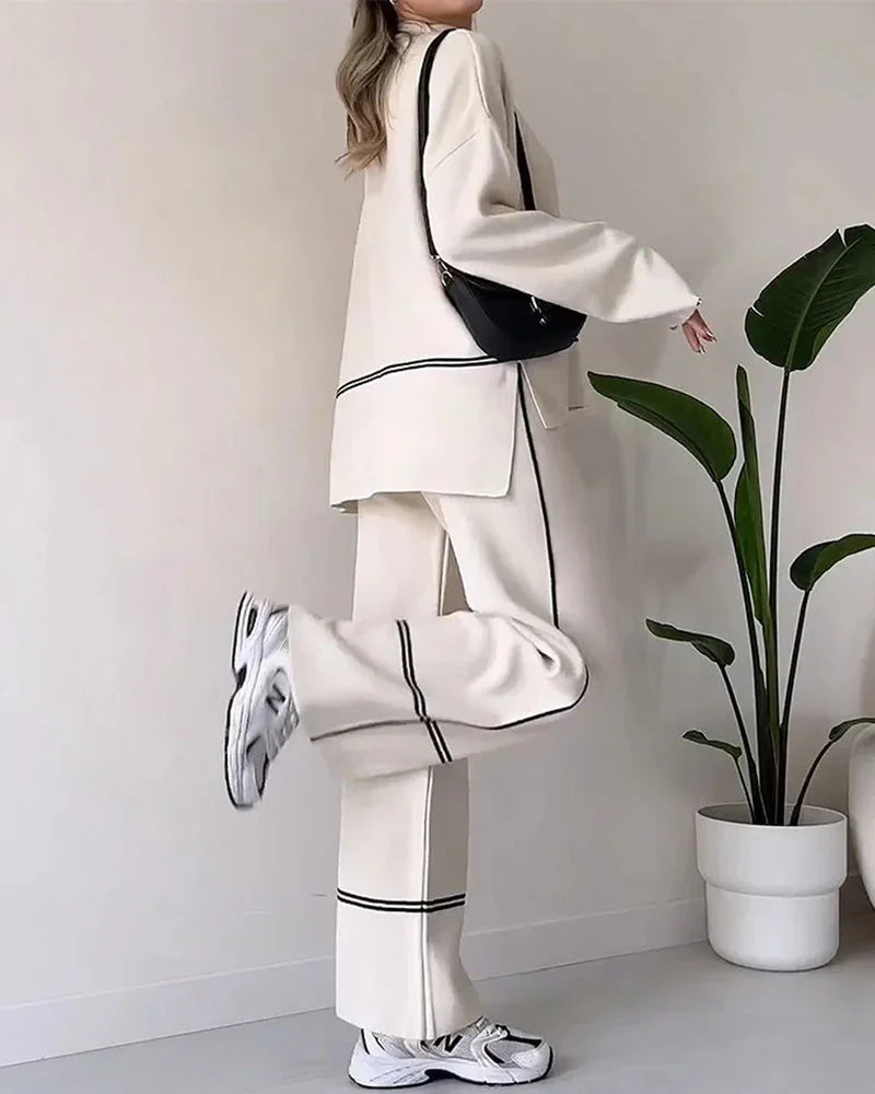 Co-Ord Set - Tvådelat set med överdimensionerad tröja och byxor med vida ben för kvinnor-Eva Jonsson