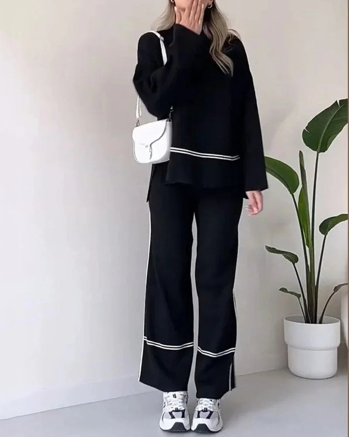 Co-Ord Set - Tvådelat set med överdimensionerad tröja och byxor med vida ben för kvinnor-Eva Jonsson