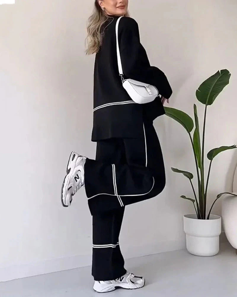 Co-Ord Set - Tvådelat set med överdimensionerad tröja och byxor med vida ben för kvinnor-Eva Jonsson