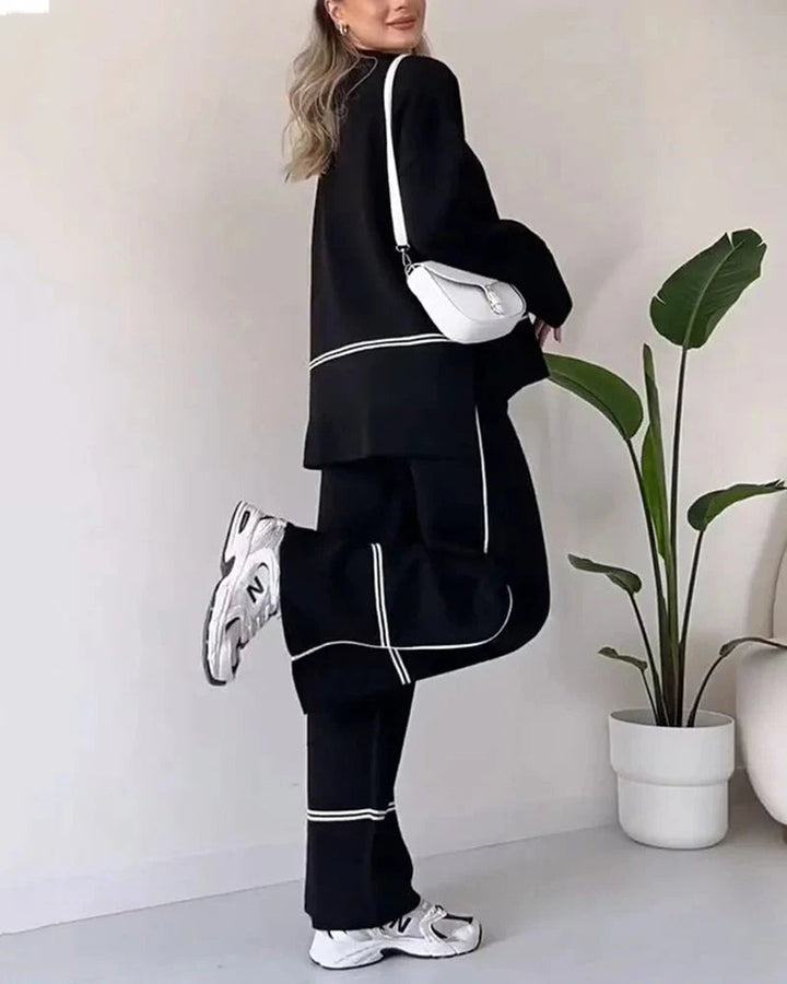 Co-Ord Set - Tvådelat set med överdimensionerad tröja och byxor med vida ben för kvinnor-Eva Jonsson