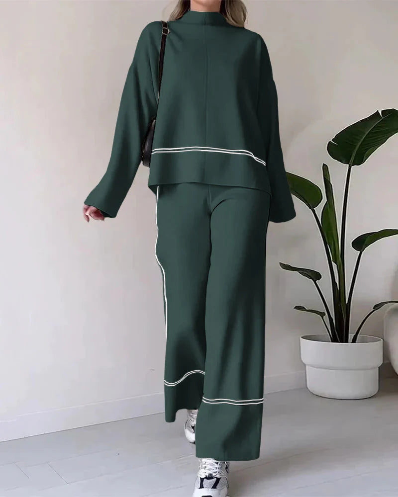 Co-Ord Set - Tvådelat set med överdimensionerad tröja och byxor med vida ben för kvinnor-Eva Jonsson
