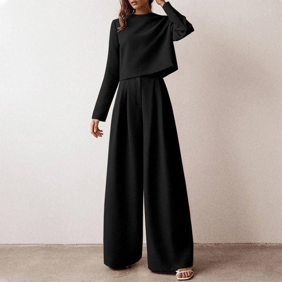 Co-Ord Set för kvinnor - Vida ben - Långärmad - Blus och byxor - Tvådelat set-Eva Jonsson