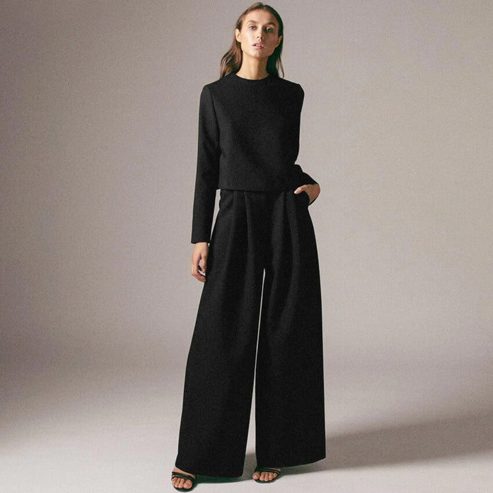 Co-Ord Set för kvinnor - Vida ben - Långärmad - Blus och byxor - Tvådelat set-Eva Jonsson