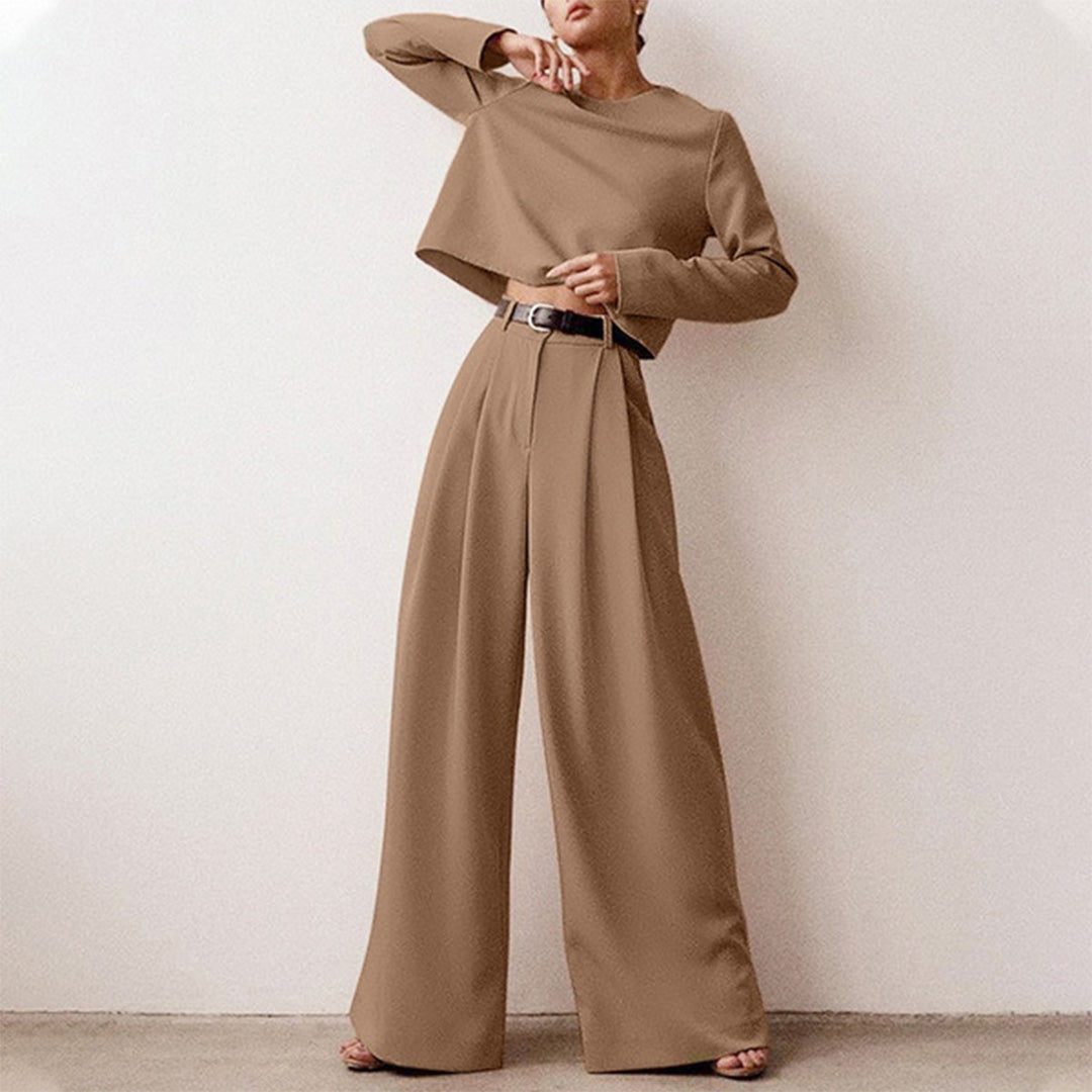 Co-Ord Set för kvinnor - Vida ben - Långärmad - Blus och byxor - Tvådelat set-Eva Jonsson