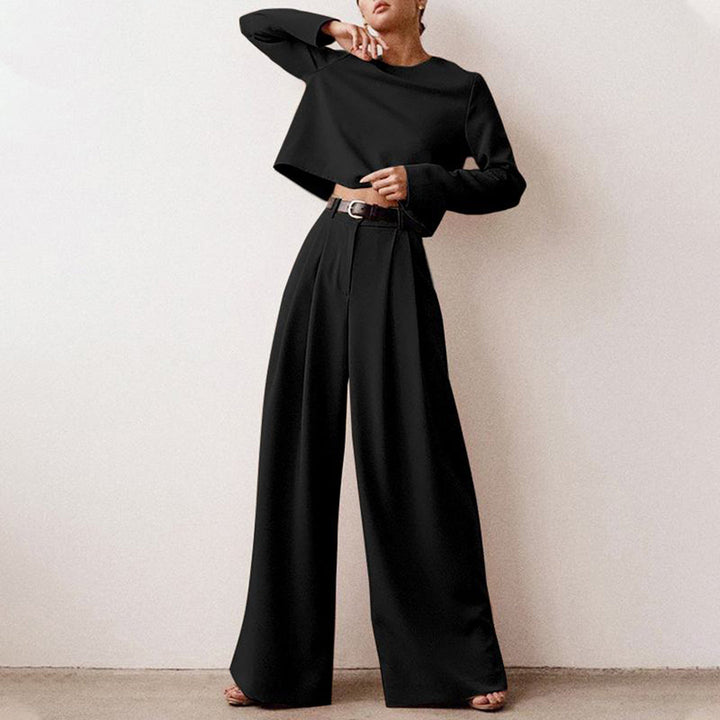 Co-Ord Set för kvinnor - Vida ben - Långärmad - Blus och byxor - Tvådelat set-Eva Jonsson