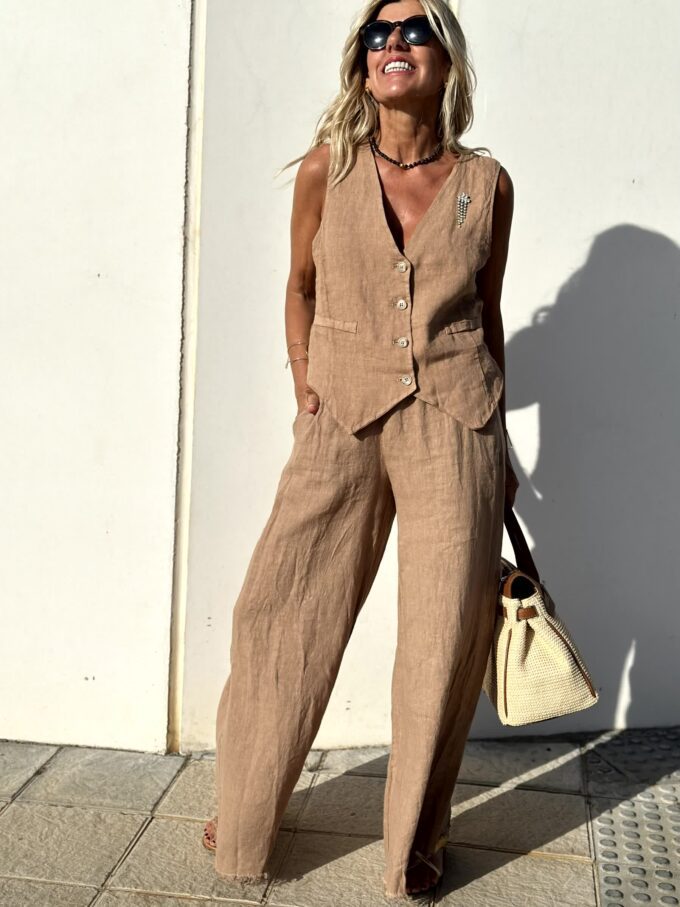 Co-ord set | vida ben | ärmlös | väst och byxor | tvådelat set för kvinnor-Eva Jonsson