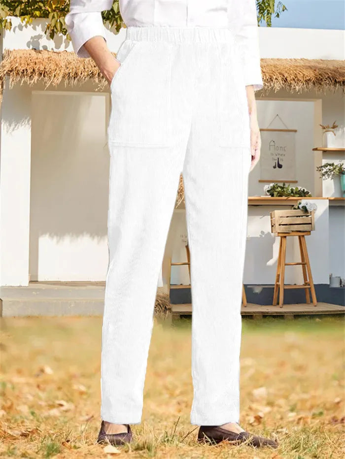 Corduroy Byxor - Dam Casual Elastisk Midja Raka Ben Cord Byxor-Eva Jonsson