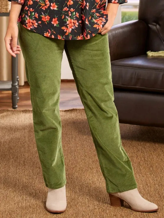 Corduroy Byxor - Dam Casual Elastisk Midja Raka Ben Cord Byxor-Eva Jonsson