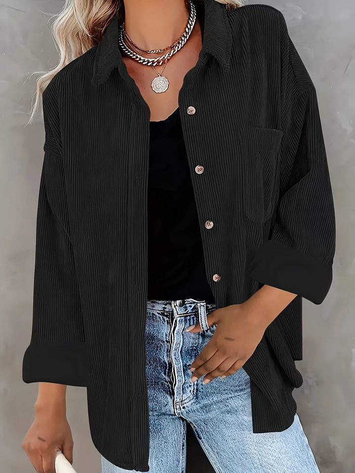 Corduroy skjorta - Casual överdimensionerad överskjorta med knappar för kvinnor-Eva Jonsson