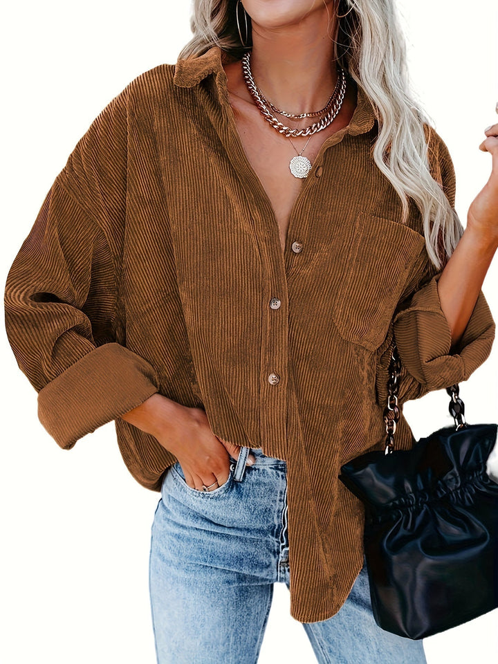 Corduroy skjorta - Casual överdimensionerad överskjorta med knappar för kvinnor-Eva Jonsson