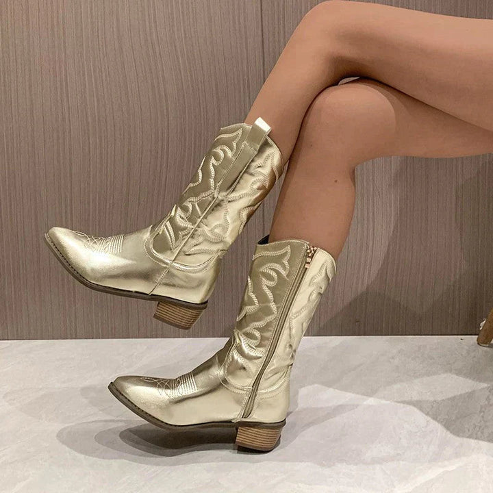 Cowboystövlar - Metallic - Mid Heel - Western Boots - Cowgirl Boots-Eva Jonsson