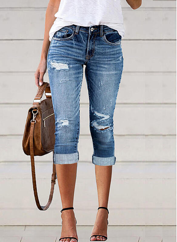 Dam 3/4 jeans i used-look Eva Jonsson-Eva Jonsson