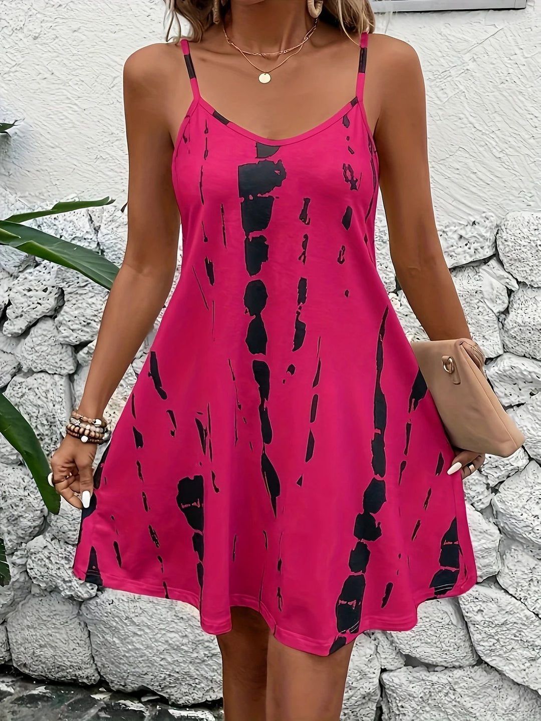 Dam A-linje Spaghetti-rem Klänning med iögonfallande mönster Eva Jonsson-Eva Jonsson