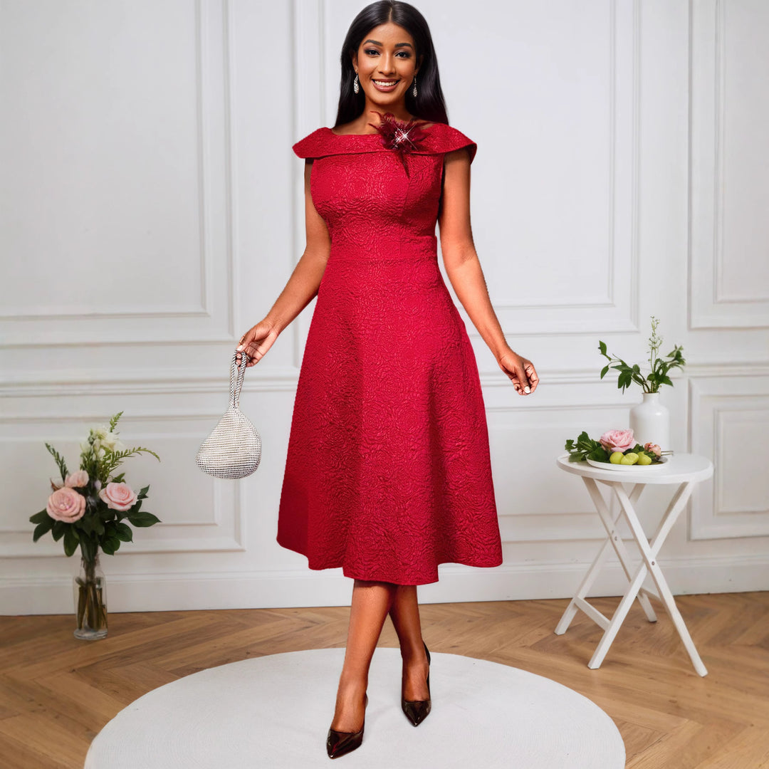 Dam A-linje kvällsklänning med dekorativ Off-Shoulder-urringning Mirla-Eva Jonsson